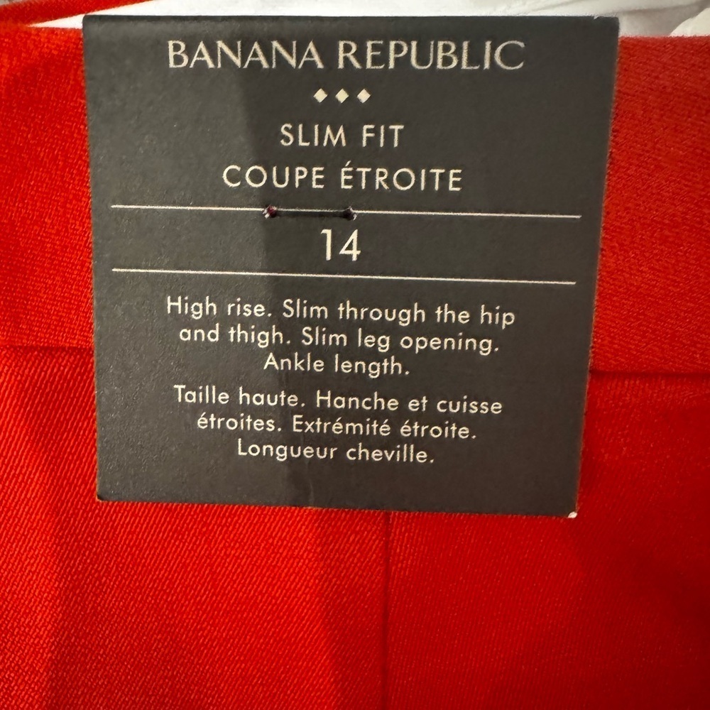 Banana Republic Slim Fit Ankle Pants 14 Red High Rise Tailored Career NWT - Picture 5 of 7